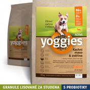15kg, Yoggies Active kačica a zverina, granule lisované za studena s probiotikami